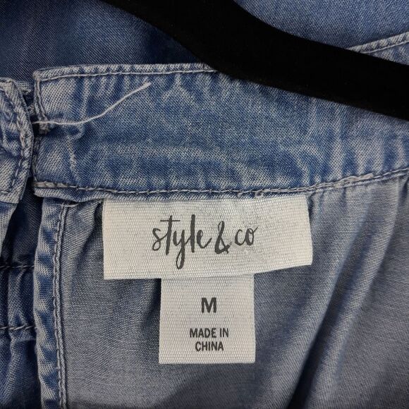 Style & Co. Mini Dress Size M Chambray Sleeveless Scoop Neck Elastic Waist - Picture 9 of 9